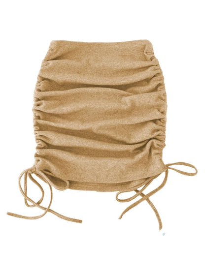 Harajuku Knit Skirt With Drawstring Elastic Waist Women