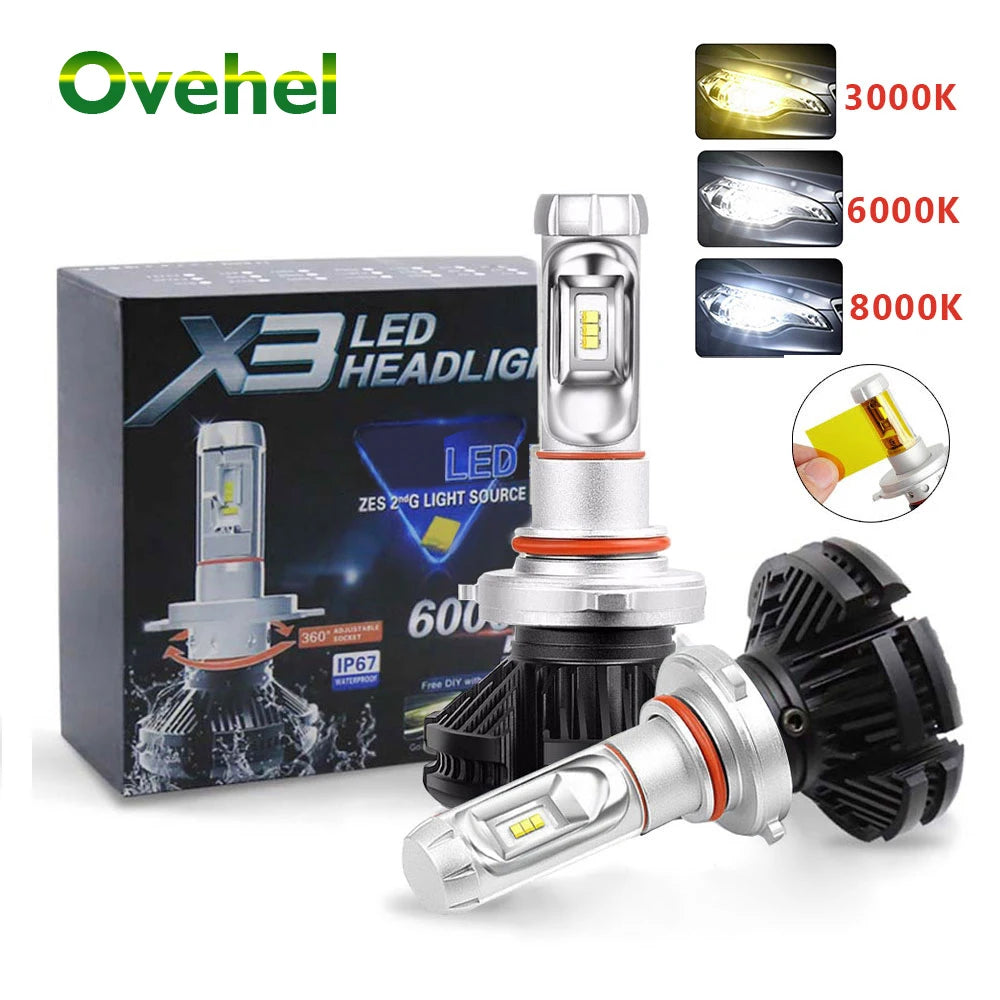 OVEHEL Car Light ZES H4 LED 3000K 6000K Headlights 50W H4 9003