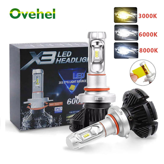 OVEHEL Car Light ZES H4 LED 3000K 6000K Headlights 50W H4 9003