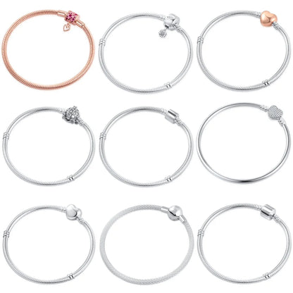 Sterling Silver 925 Heart and Flower Bracelet with White Zircon Adjustable 16-21CM