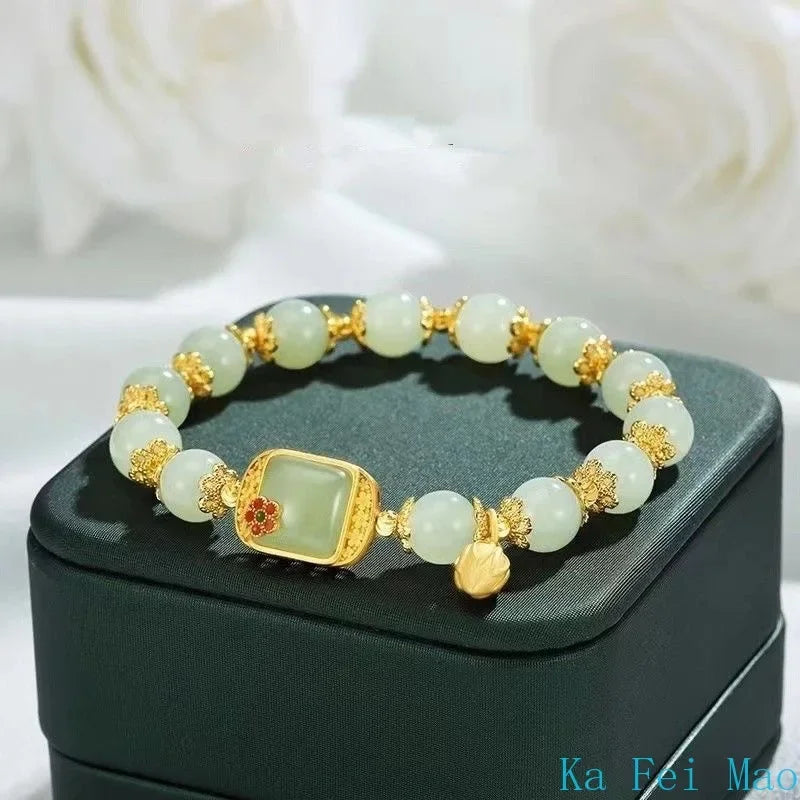 Elegant Retro Chinese Style Hetian Jade Bracelet for Young Women