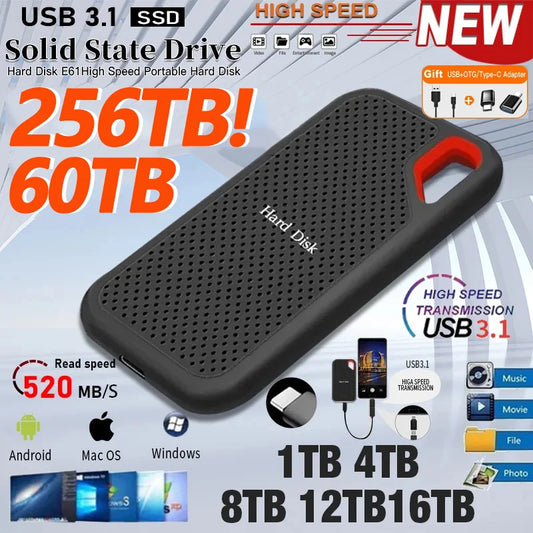 High Speed 1TB Portable SSD USB C External Drive For Laptop