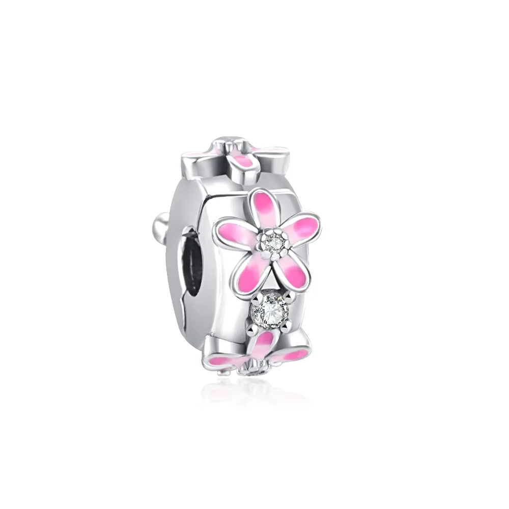 925 Silver Flower Bead Pendant for European Bracelet DIY Jewelry P1098