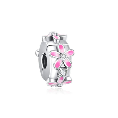 925 Silver Flower Bead Pendant for European Bracelet DIY Jewelry P1098