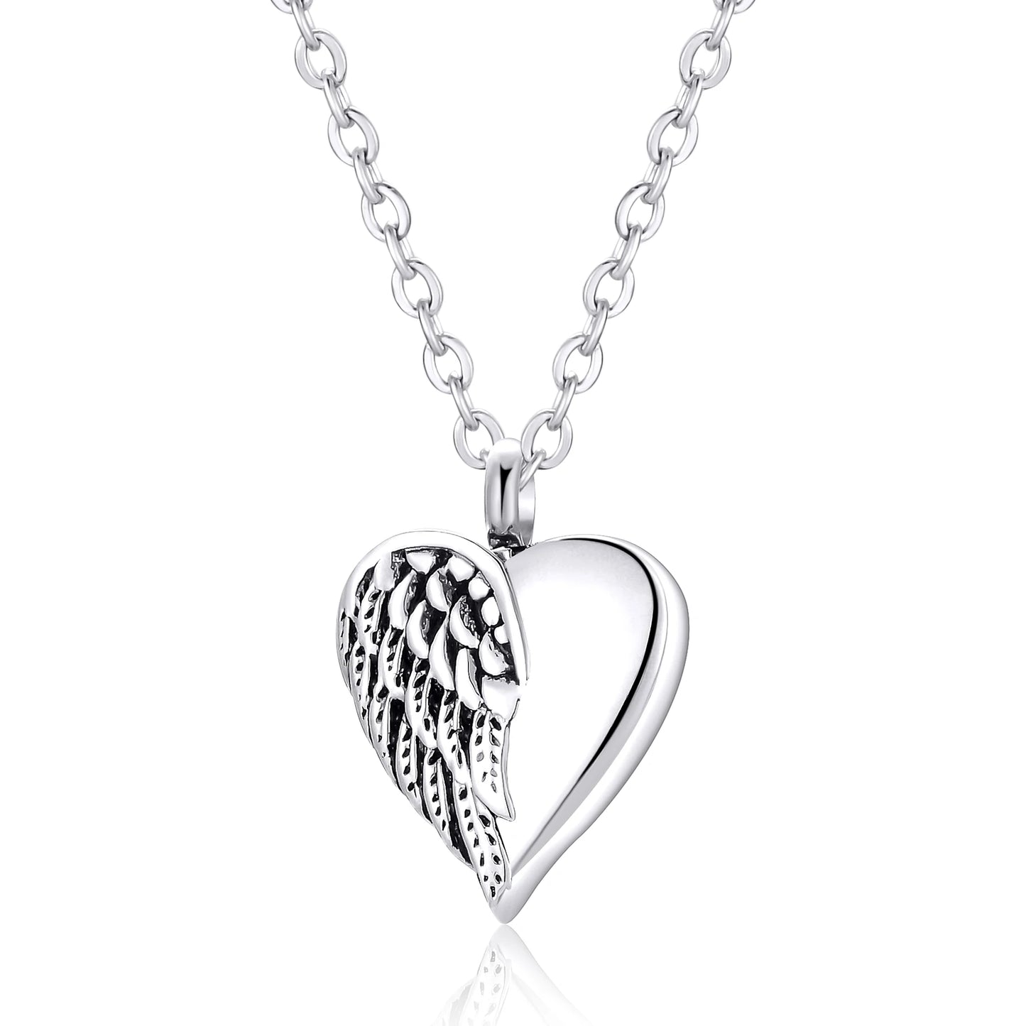 Customized Stainless Steel Angel Wing Heart Urn Necklace Memorial Keepsake Jewelry