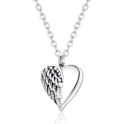 Customized Stainless Steel Angel Wing Heart Urn Necklace Memorial Keepsake Jewelry