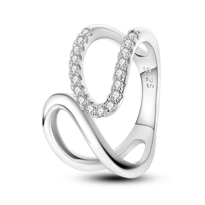 Women's Classic Geometric 925 Sterling Silver Ring with Overlapping Zircon KJR119 1