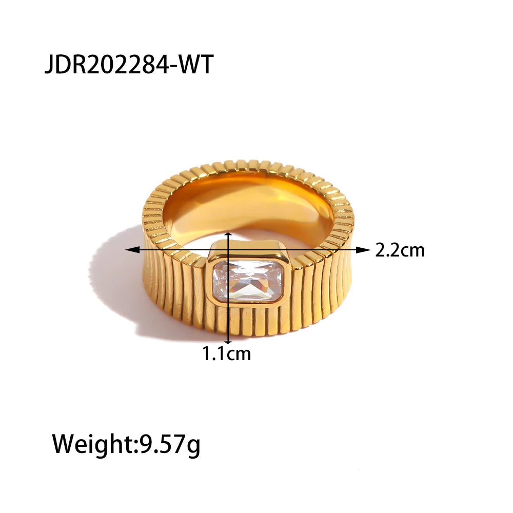 Uworld Fashion 18K Gold Plated Stainless Steel Sun Pearl Zircon Ripple Ring for Women