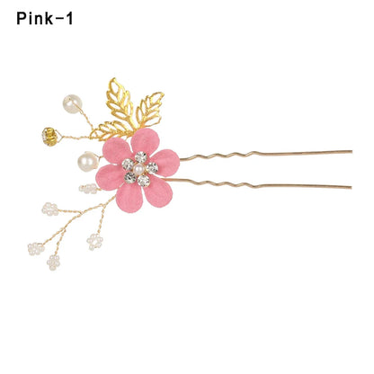 Luxury Crystal Crown Hair Combs - Elegant Bridal Clips with Leaf Design pink 1