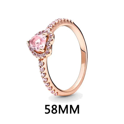 New 925 Sterling Silver Heart Shaped Earrings Rings Necklaces Pink Red Rainbow Luxury Set Sparkling Charm Jewelry Gifts 58MM25