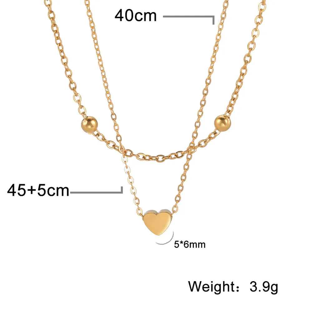 Skyrim Tiny Heart Choker Necklace Stainless Steel Double Layered Beads Chain Aesthetic Jewelry Gift for Women