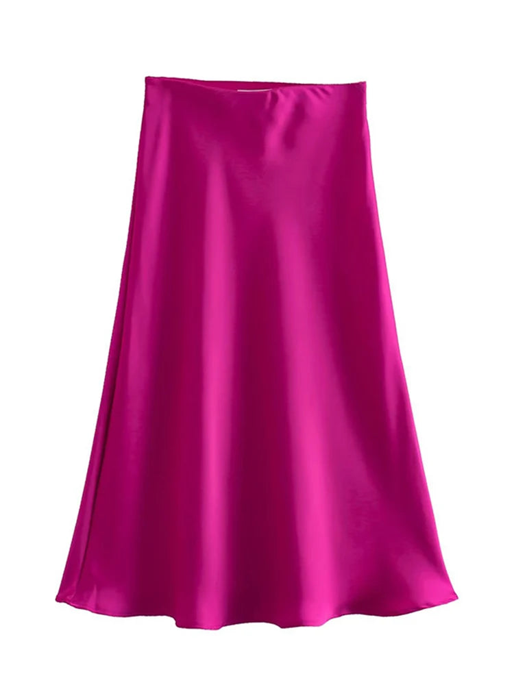 Satin A Line Skirt With Elastic Waist For Women Summer