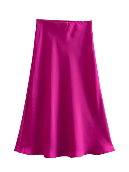 Satin A Line Skirt With Elastic Waist For Women Summer