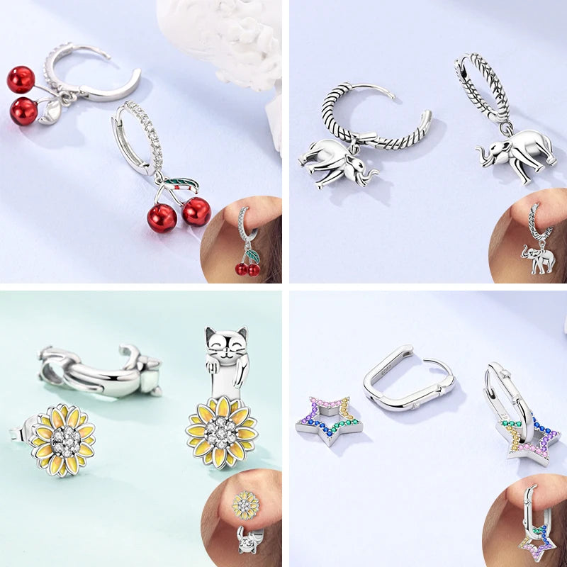 925 Sterling Silver Zirconia Hoop Earrings for Women Engagement Birthday Gift