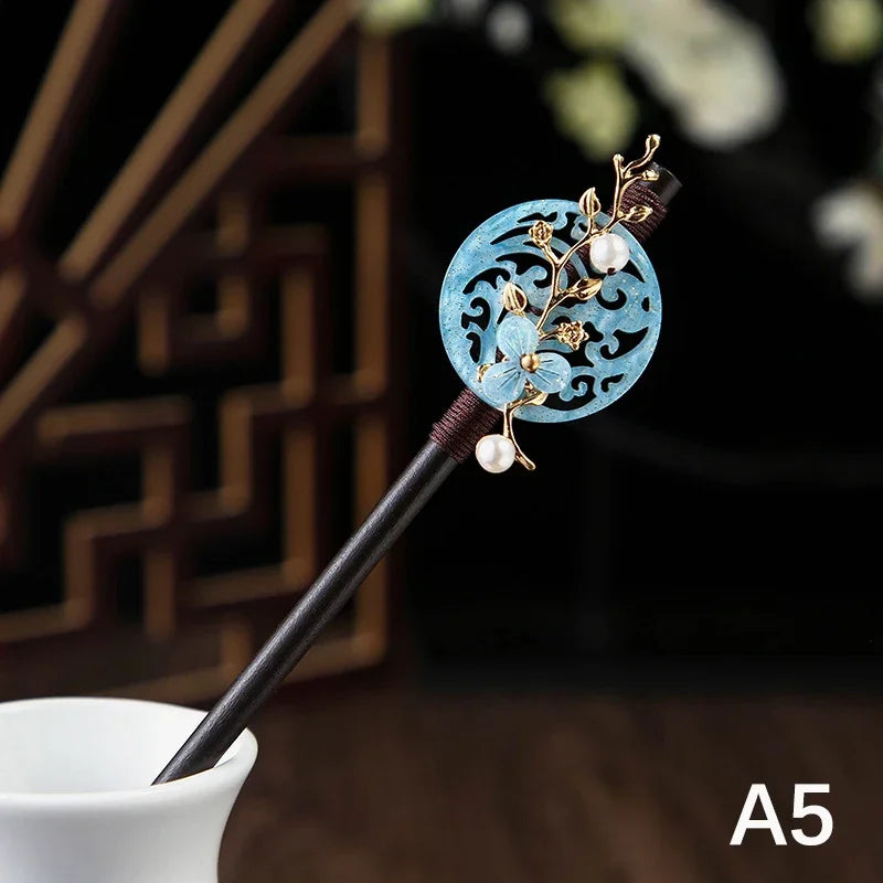 Vintage 2024 Wooden Hair Stick With Tassel Chinese Winding Flower Hairpin