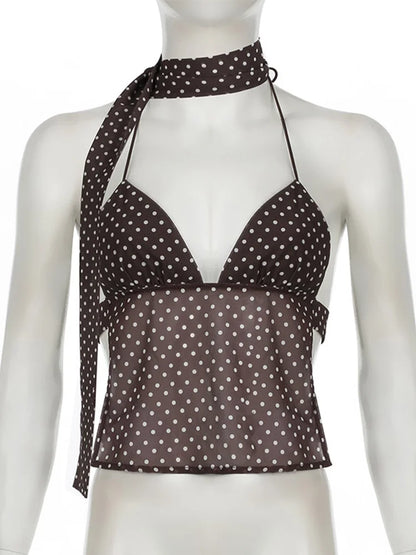 Dozw Polka Dot Camisole Top For Women Y2K Scarf Chic