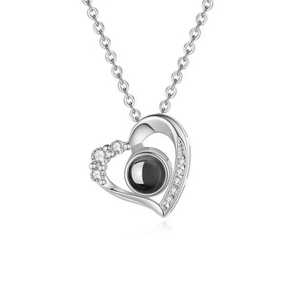 Custom Photo Projection Necklace Copper Pendant with Titanium Steel Chain for Women Silvery-07 45cm