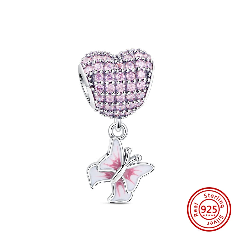 Springtime 925 Silver Pink Flower Ice Cream Charm Pendant for DIY Bracelets N586