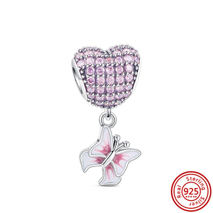 Springtime 925 Silver Pink Flower Ice Cream Charm Pendant for DIY Bracelets N586