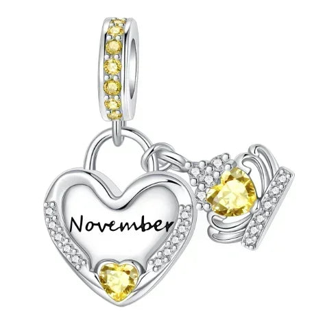 Sparkling Birthstone Heart Charm 925 Sterling Silver Pendant Bead for Mom DIY Jewelry Gift