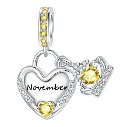 Sparkling Birthstone Heart Charm 925 Sterling Silver Pendant Bead for Mom DIY Jewelry Gift