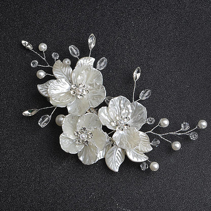 Elegant Korean Style Handmade Bridal Hair Clip – White Petal Flower Headpiece for Wedding