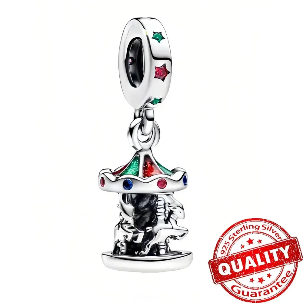 Original 925 Sterling Silver Christmas Charms Santa Claus Reindeer Earrings Beads for Necklace and Bracelet DIY Fine Jewelry Gifts