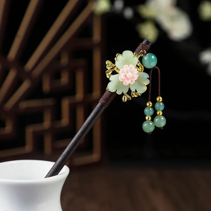 Vintage 2024 Wooden Hair Stick With Tassel Chinese Winding Flower Hairpin