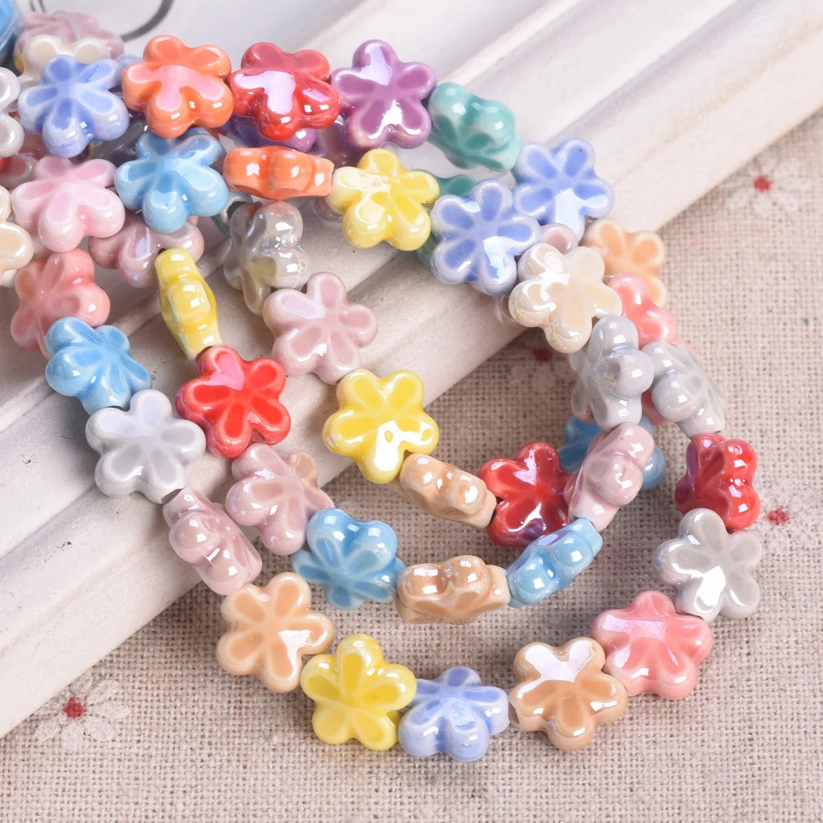 10 Pack Star Flower Shape 12mm Shiny Ceramic Loose Beads for DIY Jewelry and Earring Creations