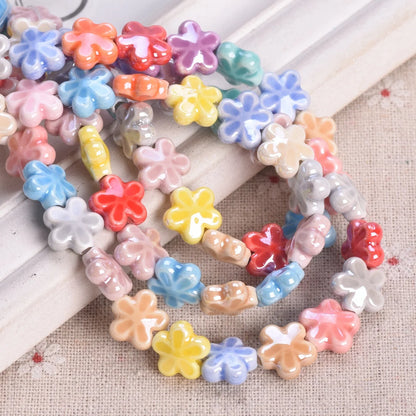 10 Pack Star Flower Shape 12mm Shiny Ceramic Loose Beads for DIY Jewelry and Earring Creations