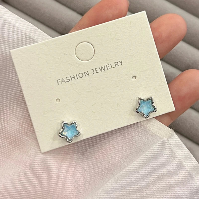 Y2K Korean Blue Crystal Butterfly Star Earrings for Women