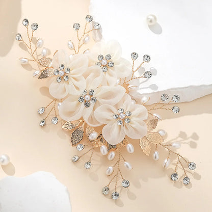 Elegant Bridal Pearl Hairpins Gold Metal Flower Hair Accessories for Women and Girls