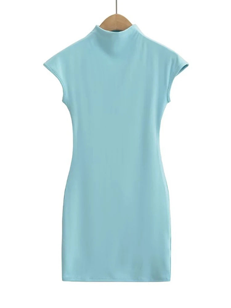 Knit Mini Dress for Women Short Sleeve Pink Bodycon Vintage