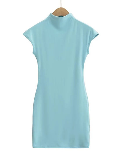 Knit Mini Dress for Women Short Sleeve Pink Bodycon Vintage