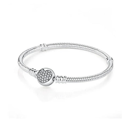 925 Sterling Silver Heart Lock Snake Bone Chain Bangle Women’s Classic Zircon Bracelet Fine Jewelry Party Gift