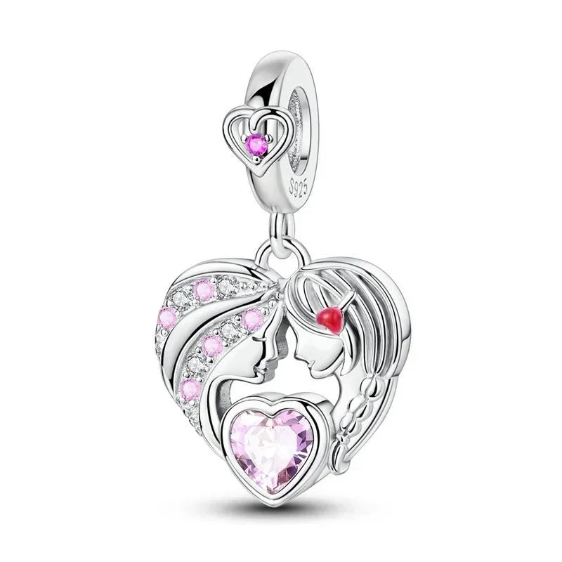 Sparkling Birthstone Heart Charm 925 Sterling Silver Pendant Bead for Mom DIY Jewelry Gift