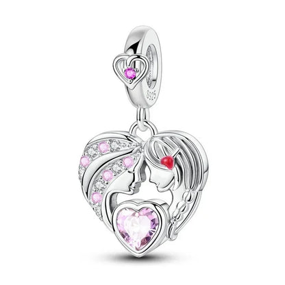 Sparkling Birthstone Heart Charm 925 Sterling Silver Pendant Bead for Mom DIY Jewelry Gift