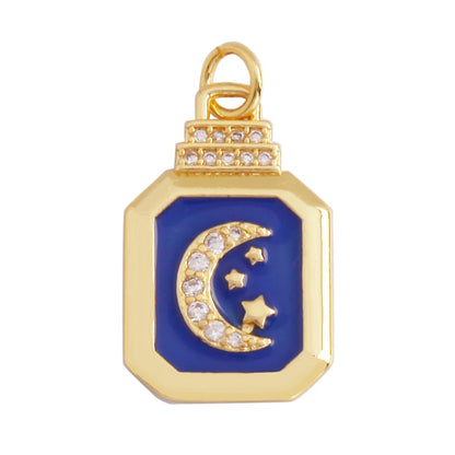 Gold-Plated Celestial Moon Star Charm Pendant with Cubic Zirconia for Jewelry Making