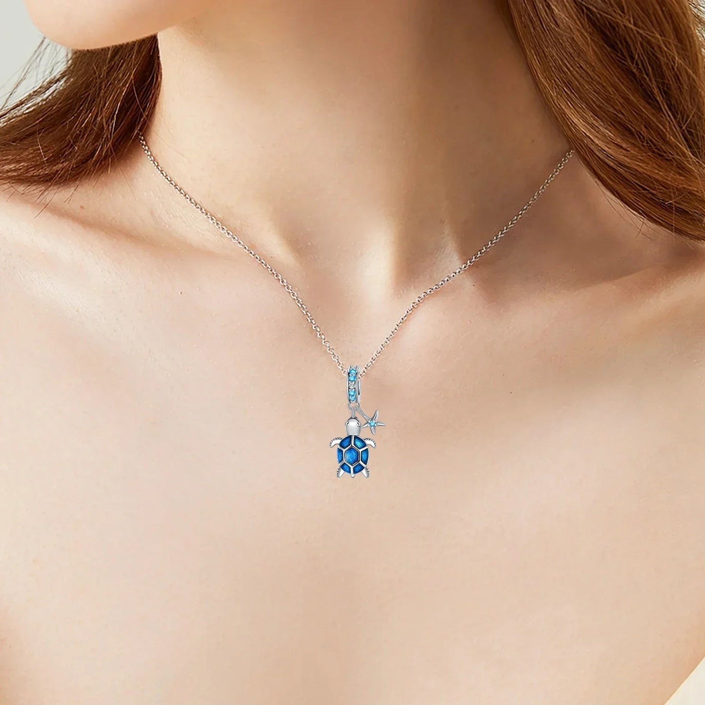 Summer Murano Glass Sea Turtle Dangle Charm Colorful Crystal Zircon Pendant 925 Sterling Silver Fine Jewelry for Original Bracelets