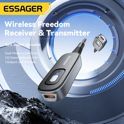 Essager Bluetooth 5.1 Wireless Audio Receiver and Transmitter with 35mm AUX and Mic for PC TV Car Speakers