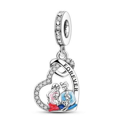 Sparkling Birthstone Heart Charm 925 Sterling Silver Pendant Bead for Mom DIY Jewelry Gift