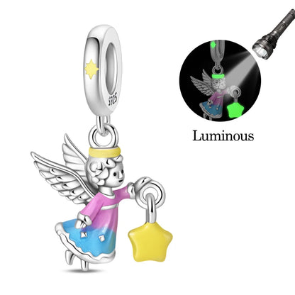 925 Sterling Silver Luminous Lantern Angel Cat Charm