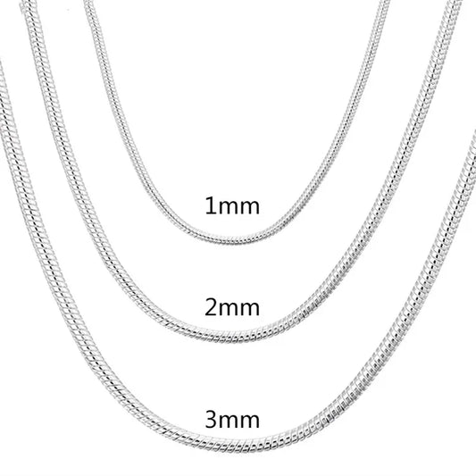 Sterling Silver Snake Chain Necklace 40cm to 75cm Available in 1MM 2MM 3MM Perfect for Pendants 3MM