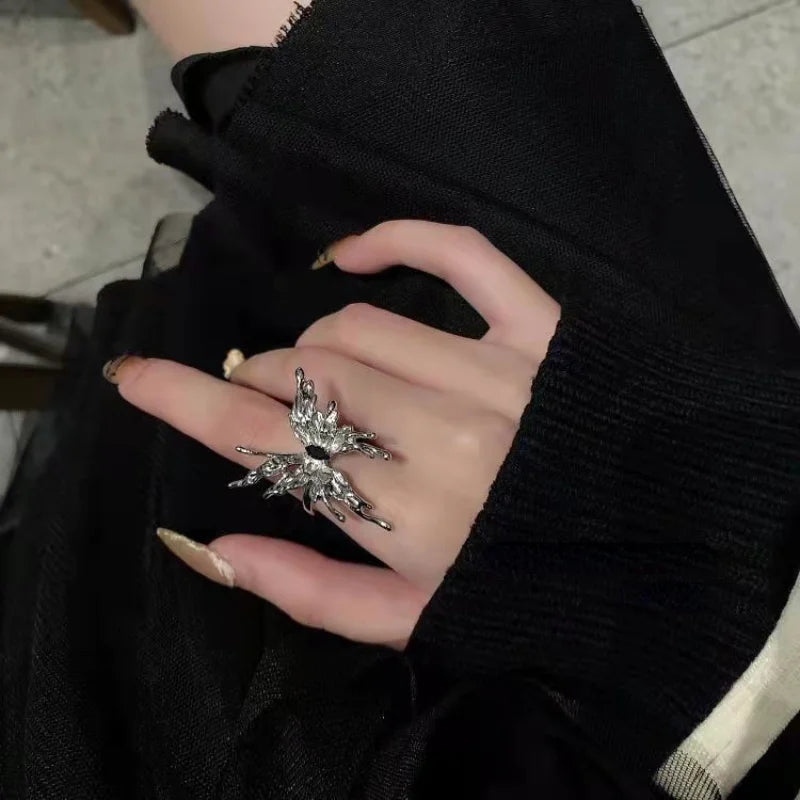 Gothic Butterfly Adjustable Ring for Women - Vintage Punk Zinc Alloy Fashion Jewelry