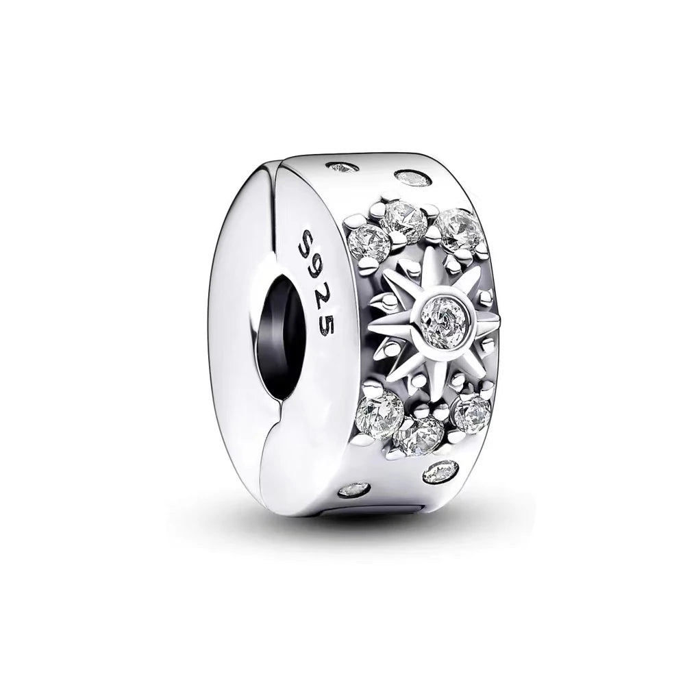 925 Sterling Silver Santa Elk Moon Star Bead Charm Cute