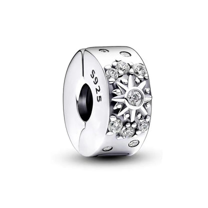 925 Sterling Silver Santa Elk Moon Star Bead Charm Cute