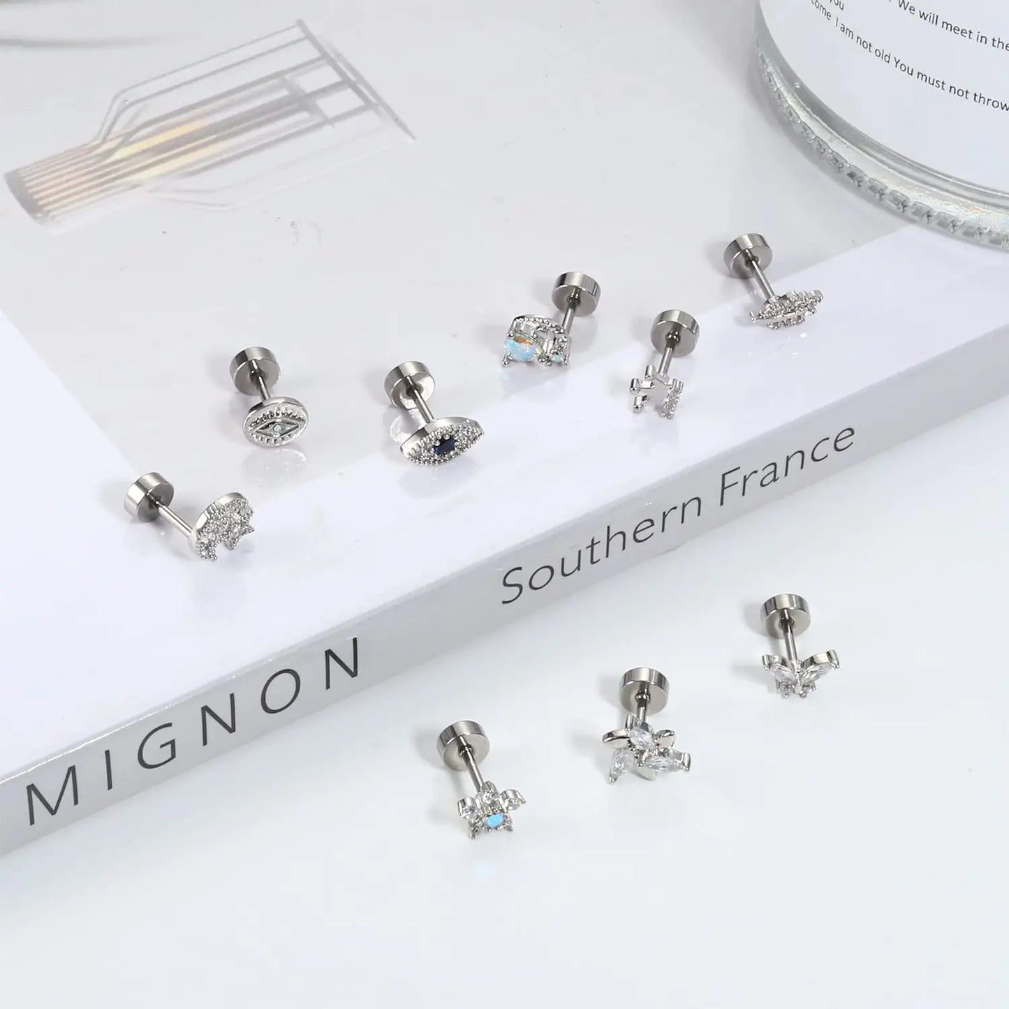 Drperfect 18G Stainless Steel Cartilage Earrings for Women Flat Back Stud Jewelry Set