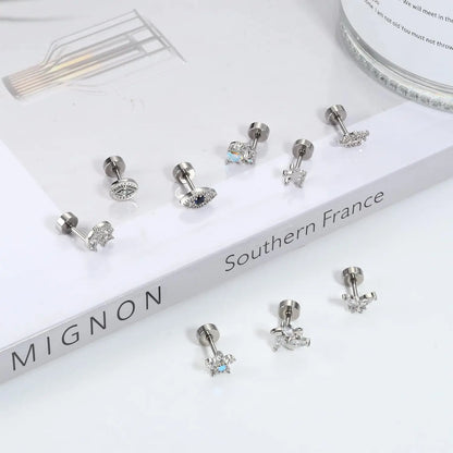 Drperfect 18G Stainless Steel Cartilage Earrings for Women Flat Back Stud Jewelry Set