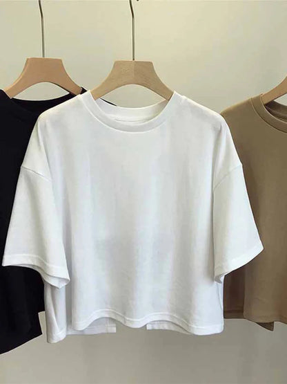 Korean Summer Backless Crop Top Loose Round Neck Sweet