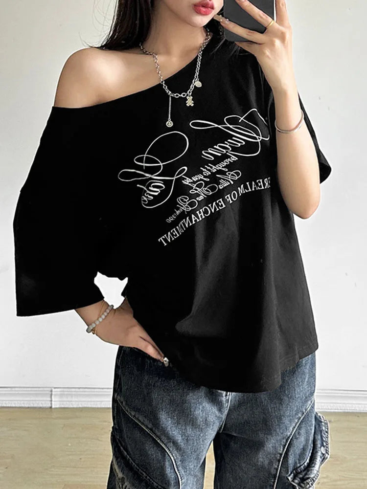 Dozw Women One Shoulder Casual T Shirt Summer Street Style